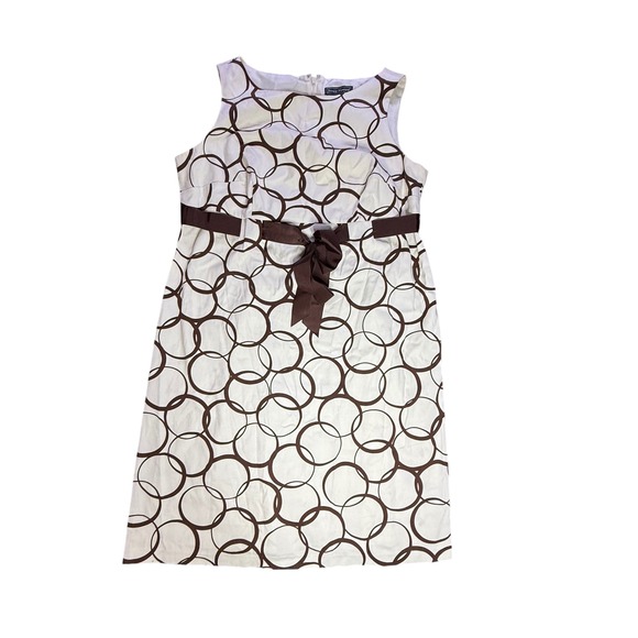 Jessica Howard Womens Dress 16W Sleeveless Brown Cream Circle Print - Picture 1 of 4
